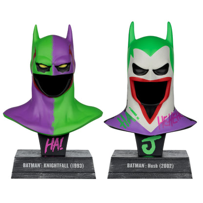 PREVENTA McFarlane DC Multiverse Batman: Batman Knightfall and Hush Jokerized Gold Label 2-Pack 1:3 Scale Cowl Replicas