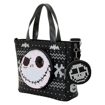 Loungefly The Nightmare Before Christmas Jack Skellington Reversible Sequin Tote Bag with Coin Bag
