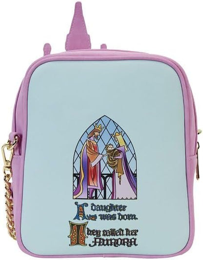 Loungefly Sleeping Beauty Castle Three Good Fairies Stained Glass Crossbody Bag