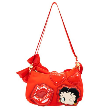 Whatever! Betty Boop Kisses and Hearts Padded Nylon Baguette Bag with Webbing Strap