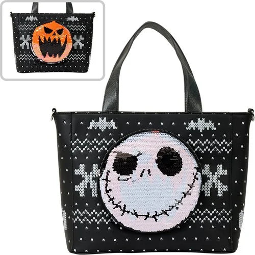 Loungefly The Nightmare Before Christmas Jack Skellington Reversible Sequin Tote Bag with Coin Bag