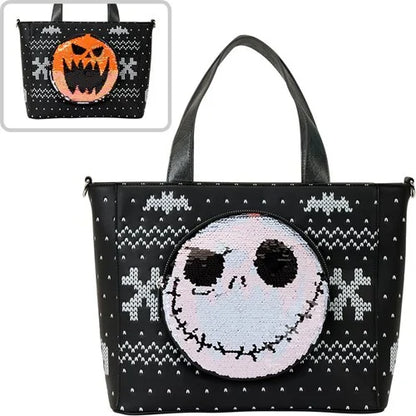 Loungefly The Nightmare Before Christmas Jack Skellington Reversible Sequin Tote Bag with Coin Bag
