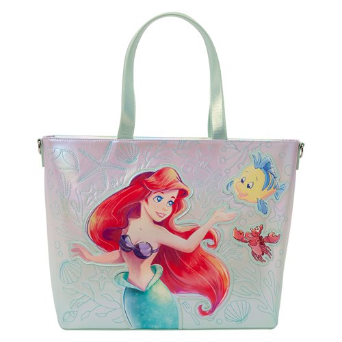 Loungefly The Little Mermaid Ariel, Flounder, and Sebastian Tote Bag with Coin Bag