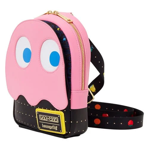 Loungefly Pac-Man Pinky Ghost Glow-in-the-Dark Sling Crossbody Bag