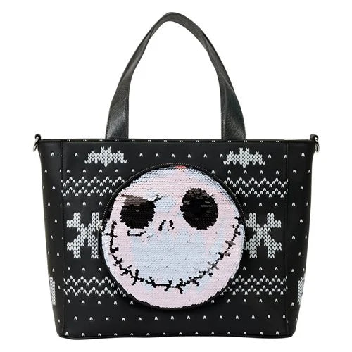 Loungefly The Nightmare Before Christmas Jack Skellington Reversible Sequin Tote Bag with Coin Bag