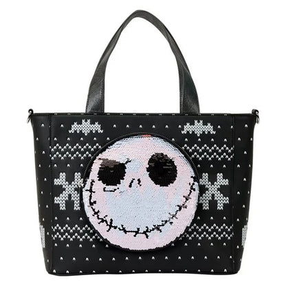 Loungefly The Nightmare Before Christmas Jack Skellington Reversible Sequin Tote Bag with Coin Bag