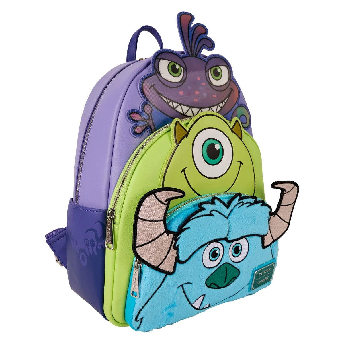 Loungefly Monsters Inc. Mike, Sulley, and Randall Triple Pocket Mini-Backpack