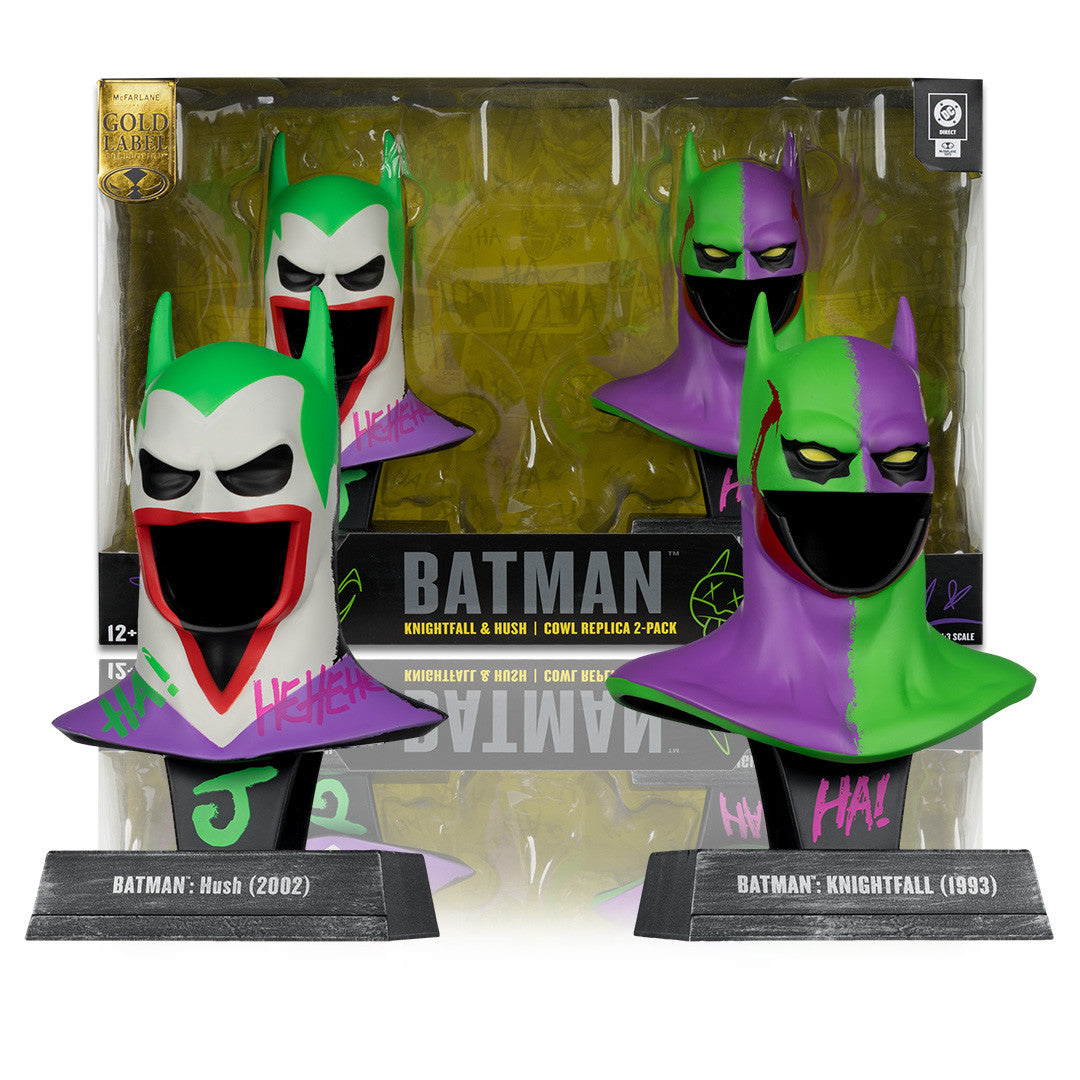 McFarlane DC Multiverse Batman: Batman Knightfall and Hush Jokerized Gold Label 2-Pack 1:3 Scale Cowl Replicas