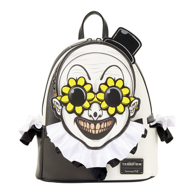 PREVENTA Loungefly Mini Mochila Terrifier: Art the Clown Cosplay Brilla en la Oscuridad - Exclusiva