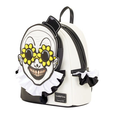 PREVENTA Loungefly Mini Mochila Terrifier: Art the Clown Cosplay Brilla en la Oscuridad - Exclusiva