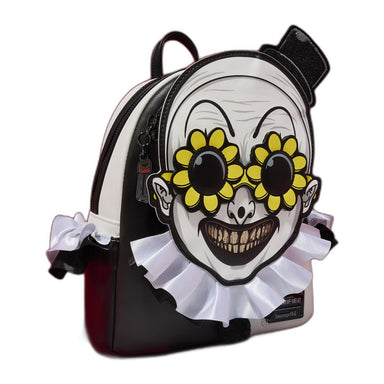 PREVENTA Loungefly Mini Mochila Terrifier: Art the Clown Cosplay Brilla en la Oscuridad - Exclusiva