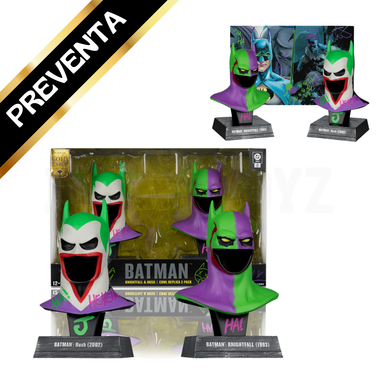 PREVENTA McFarlane DC Multiverse Batman: Batman Knightfall and Hush Jokerized Gold Label 2-Pack 1:3 Scale Cowl Replicas