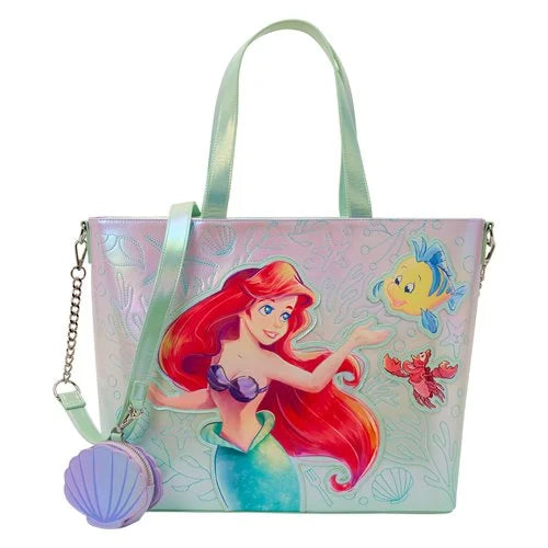 Loungefly The Little Mermaid Ariel, Flounder, and Sebastian Tote Bag with Coin Bag