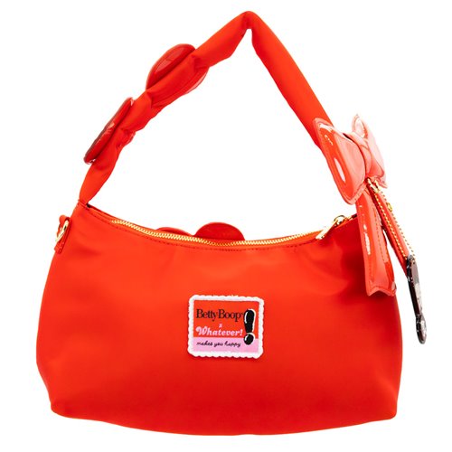 Whatever! Betty Boop Kisses and Hearts Padded Nylon Baguette Bag with Webbing Strap