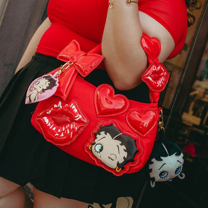 Whatever! Betty Boop Kisses and Hearts Padded Nylon Baguette Bag with Webbing Strap
