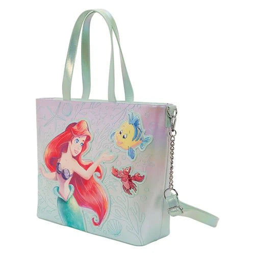 Loungefly The Little Mermaid Ariel, Flounder, and Sebastian Tote Bag with Coin Bag