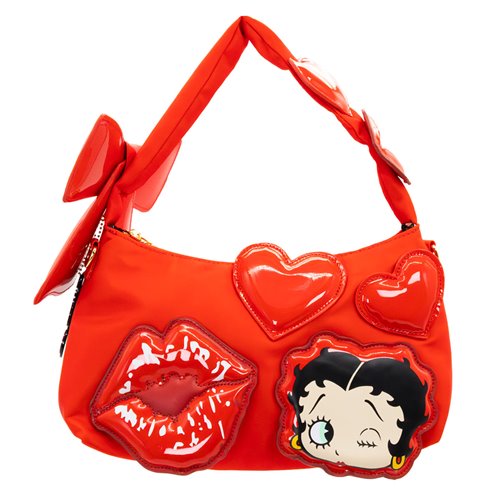 Whatever! Betty Boop Kisses and Hearts Padded Nylon Baguette Bag with Webbing Strap