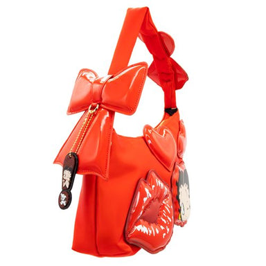 Whatever! Betty Boop Kisses and Hearts Padded Nylon Baguette Bag with Webbing Strap
