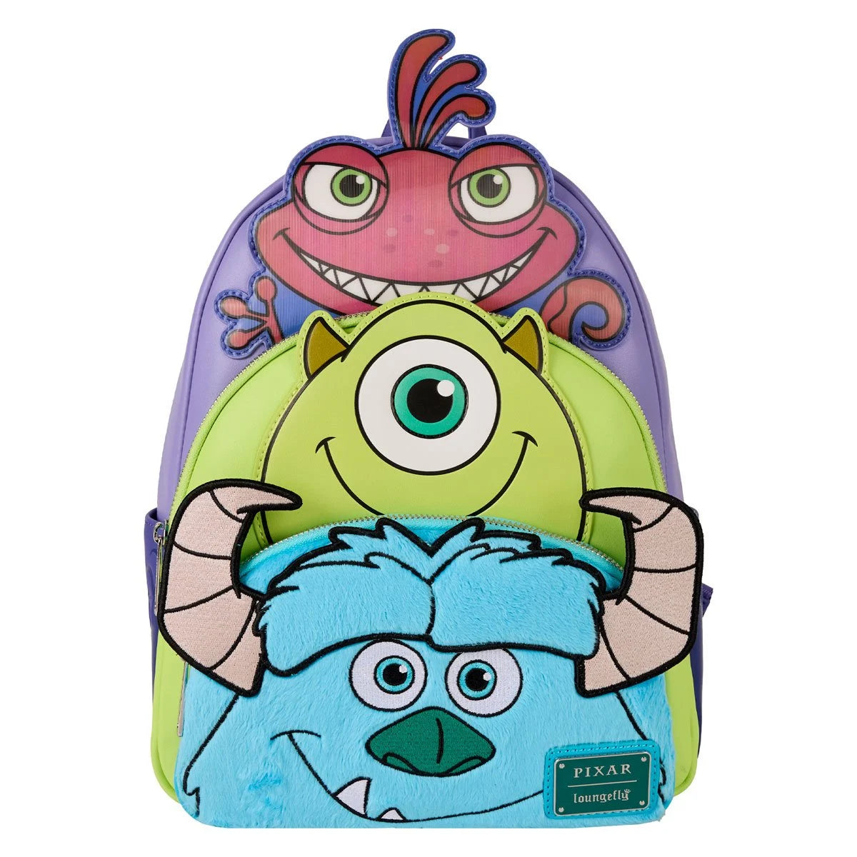 Loungefly Monsters Inc. Mike, Sulley, and Randall Triple Pocket Mini-Backpack